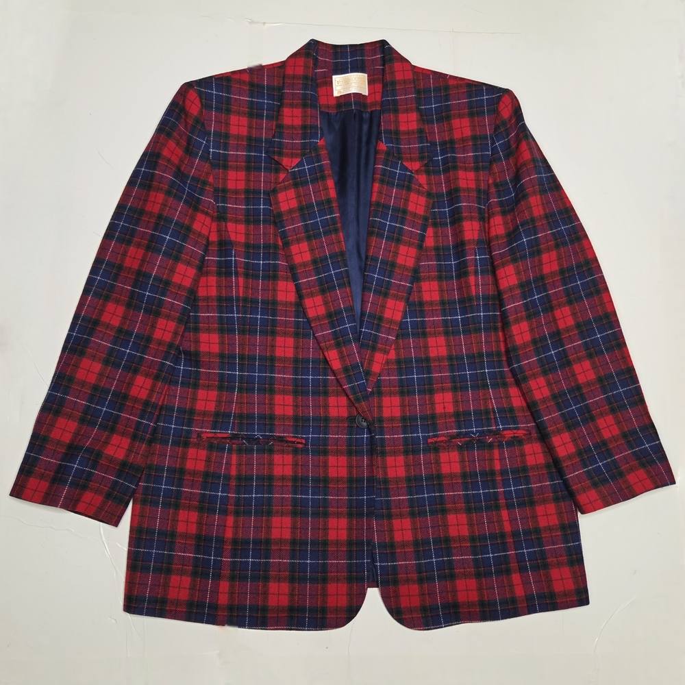 Vintage Pendleton Manson Tartan Plaid Red Blazer Jacket Wool Academia Preppy 16